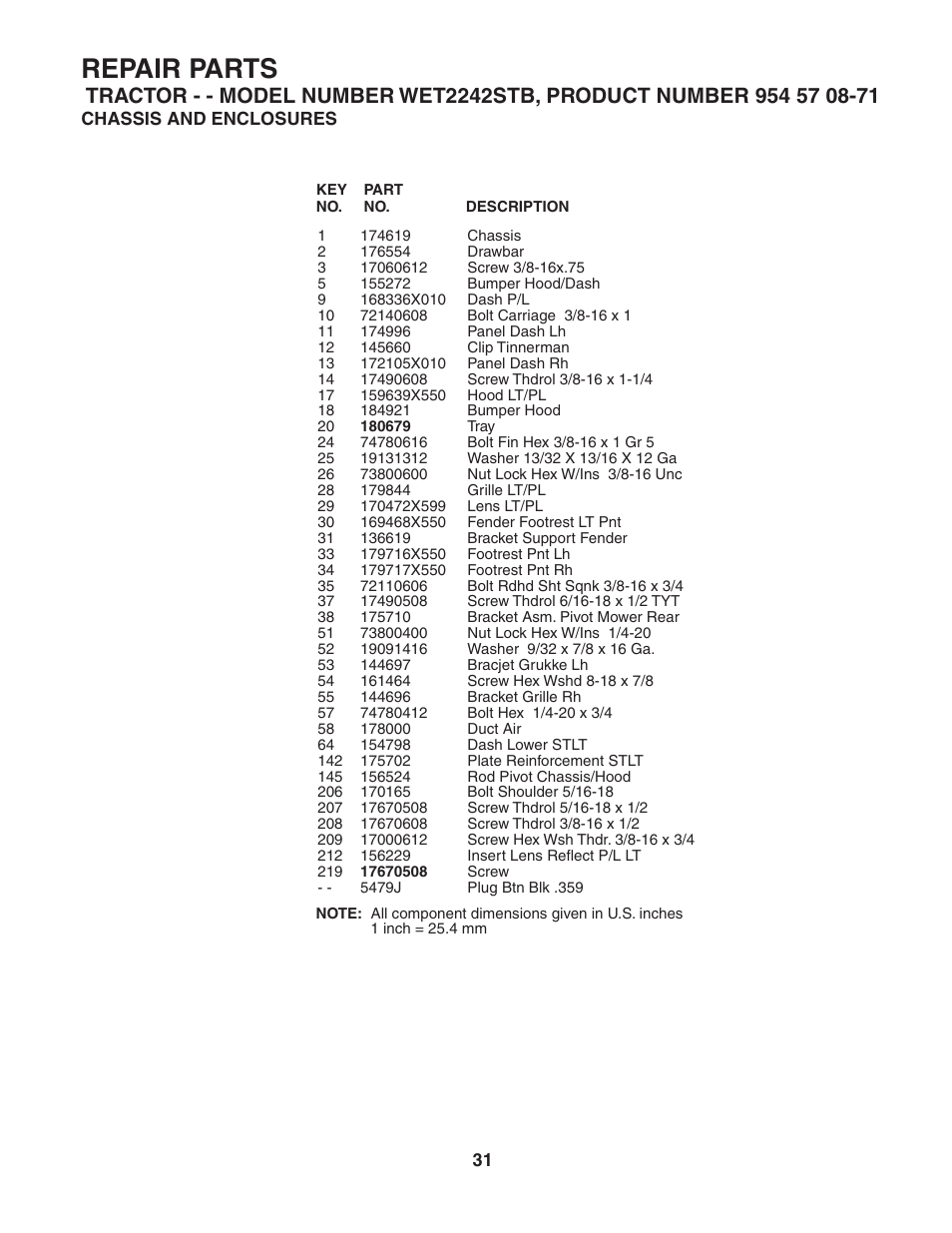 Repair parts | Weed Eater 186849 User Manual | Page 31 / 48