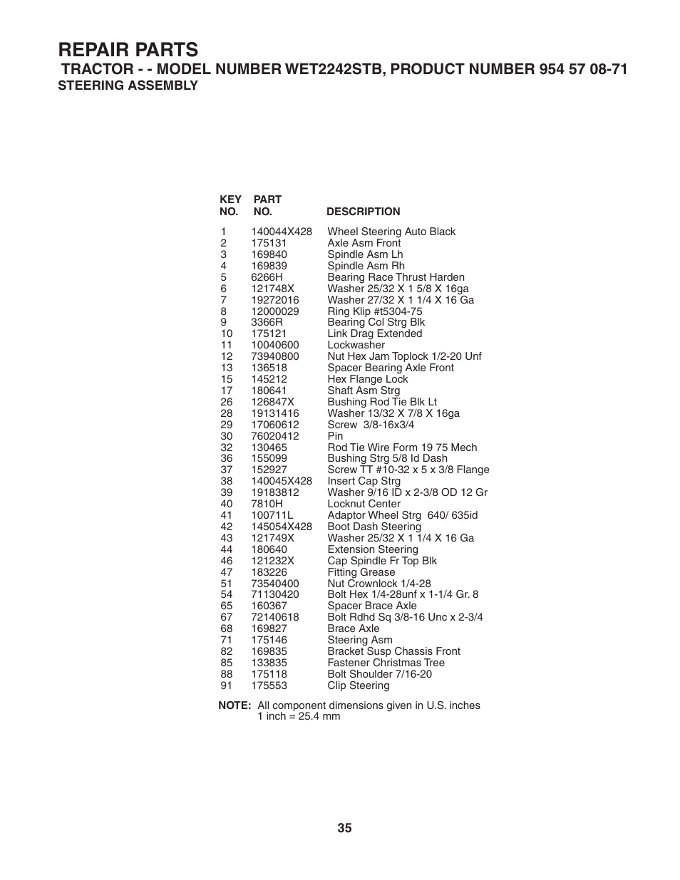 Repair parts | Weed Eater 186849 User Manual | Page 35 / 48