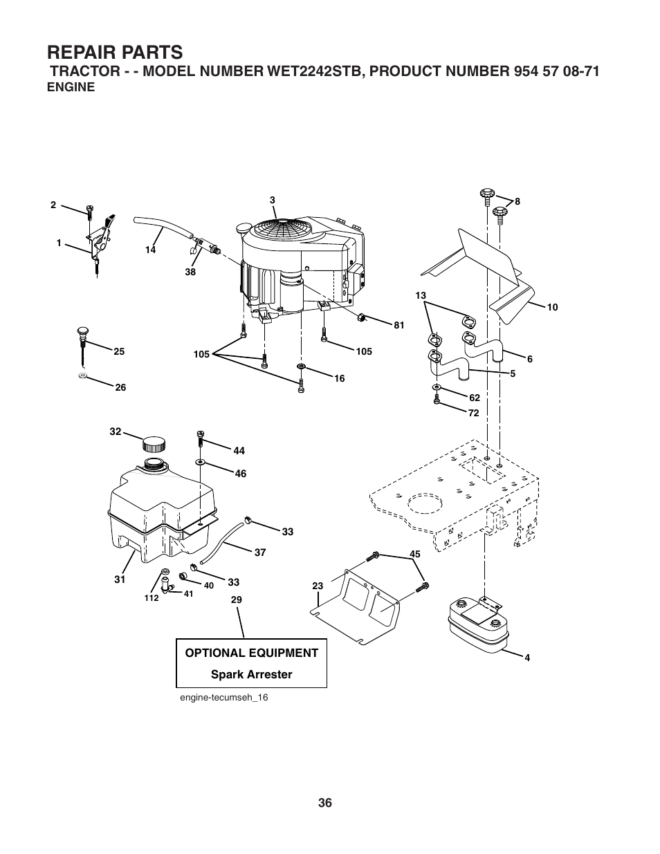 Repair parts | Weed Eater 186849 User Manual | Page 36 / 48