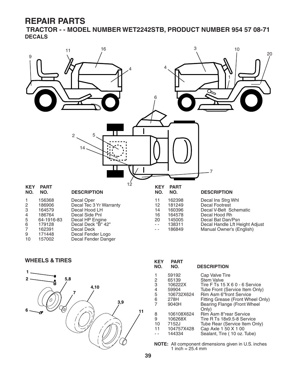 Repair parts | Weed Eater 186849 User Manual | Page 39 / 48