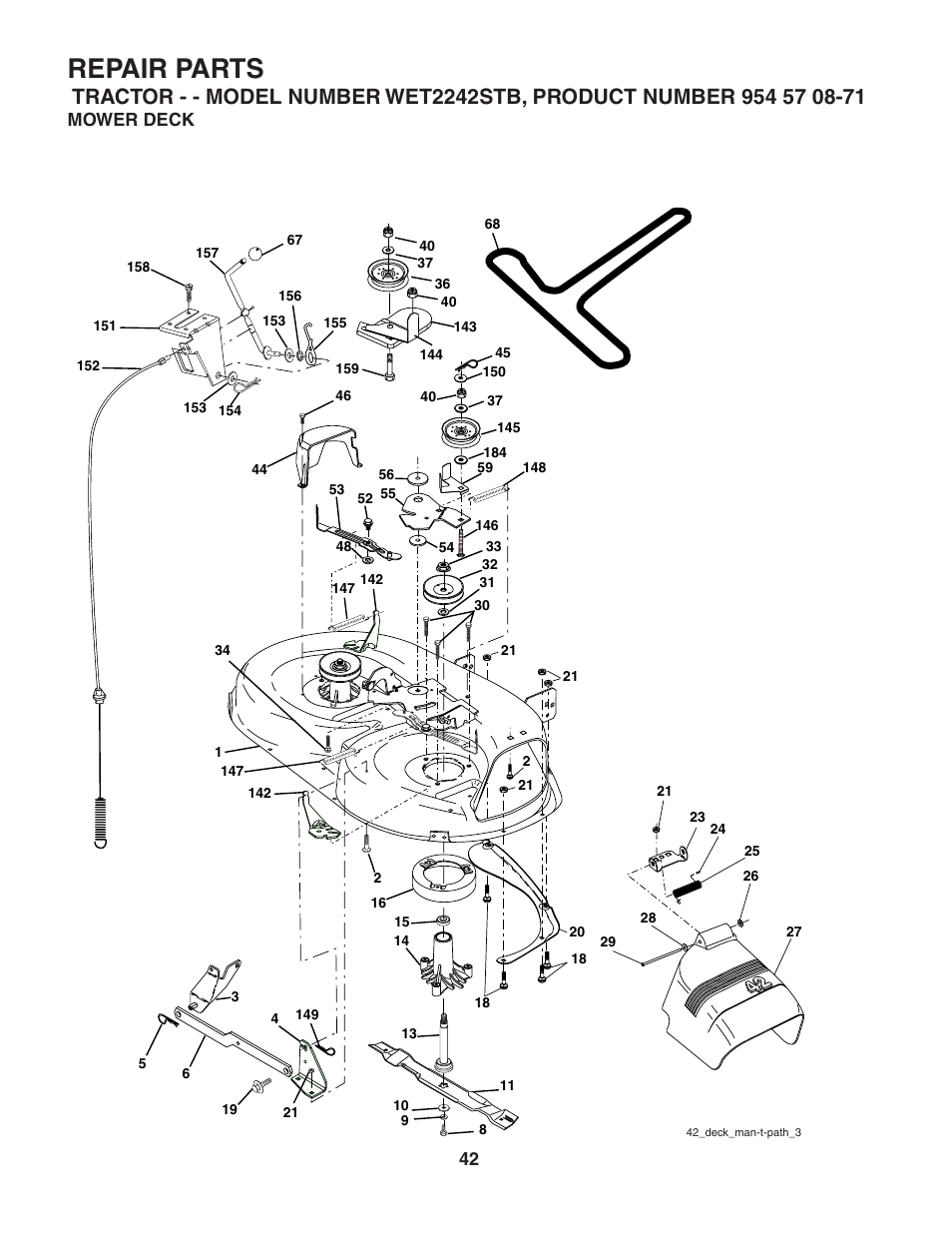 Repair parts, Mower deck | Weed Eater 186849 User Manual | Page 42 / 48