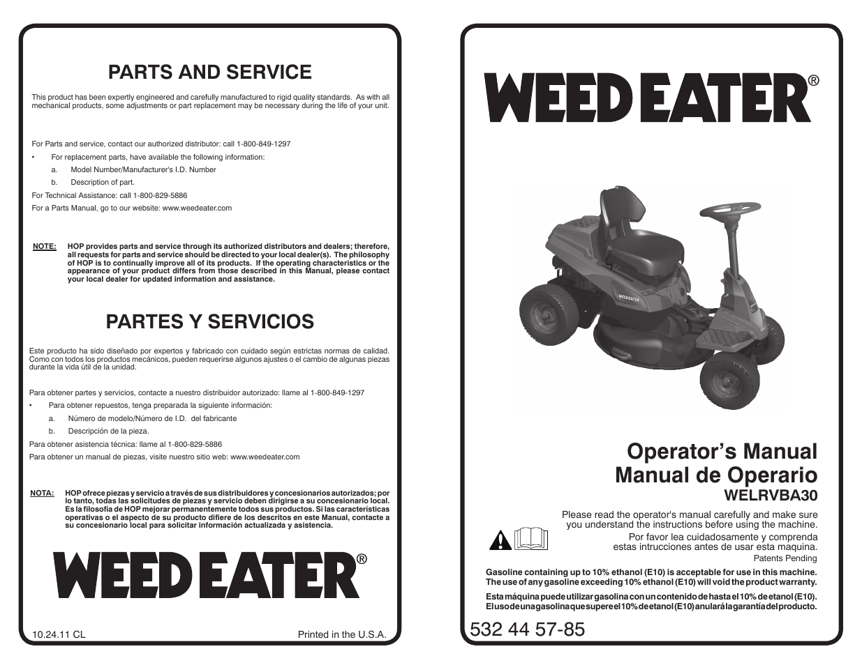 Weed Eater WELRVBA30 User Manual | 28 pages