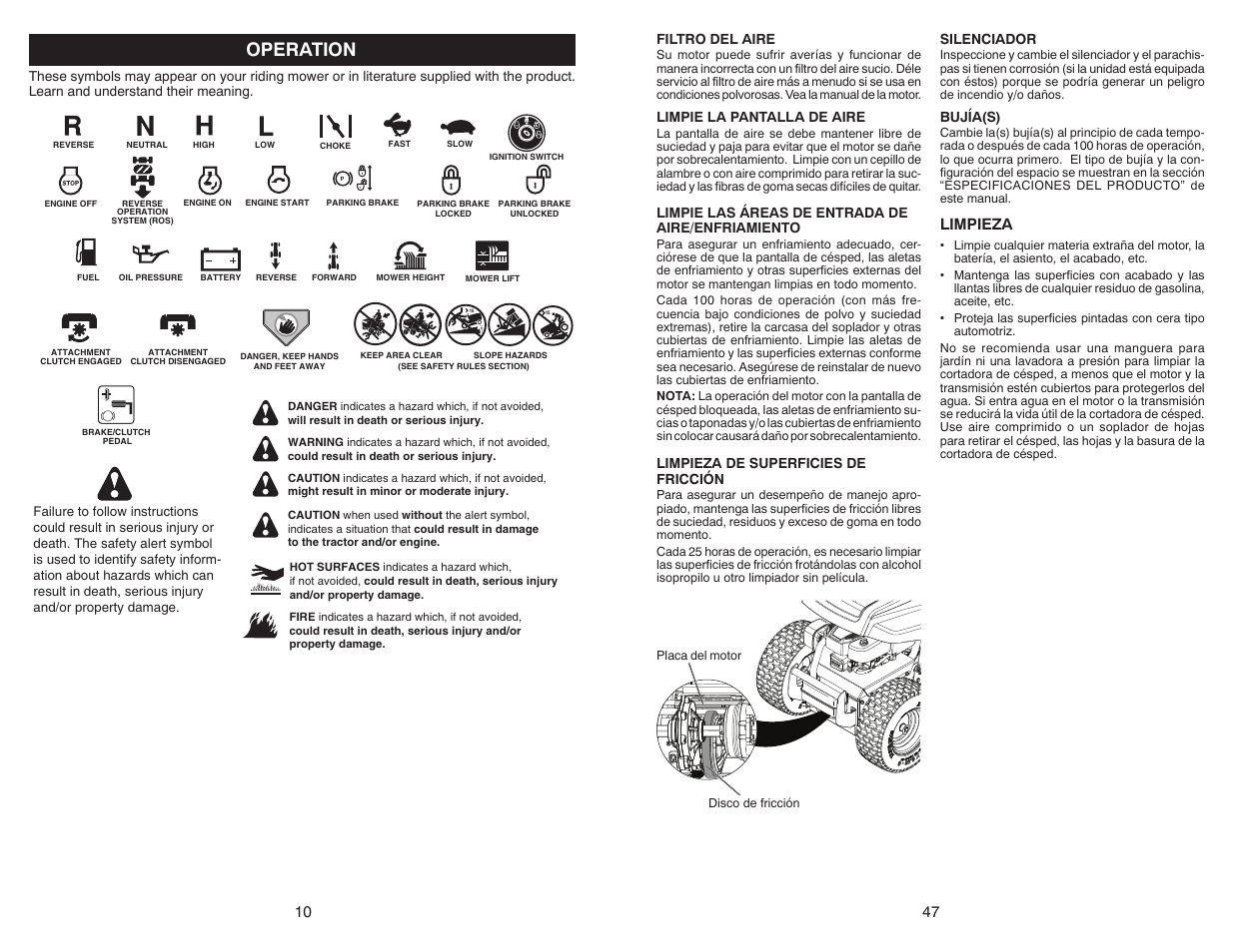 Operation, Limpieza | Weed Eater WELRVBA30 User Manual | Page 10 / 28