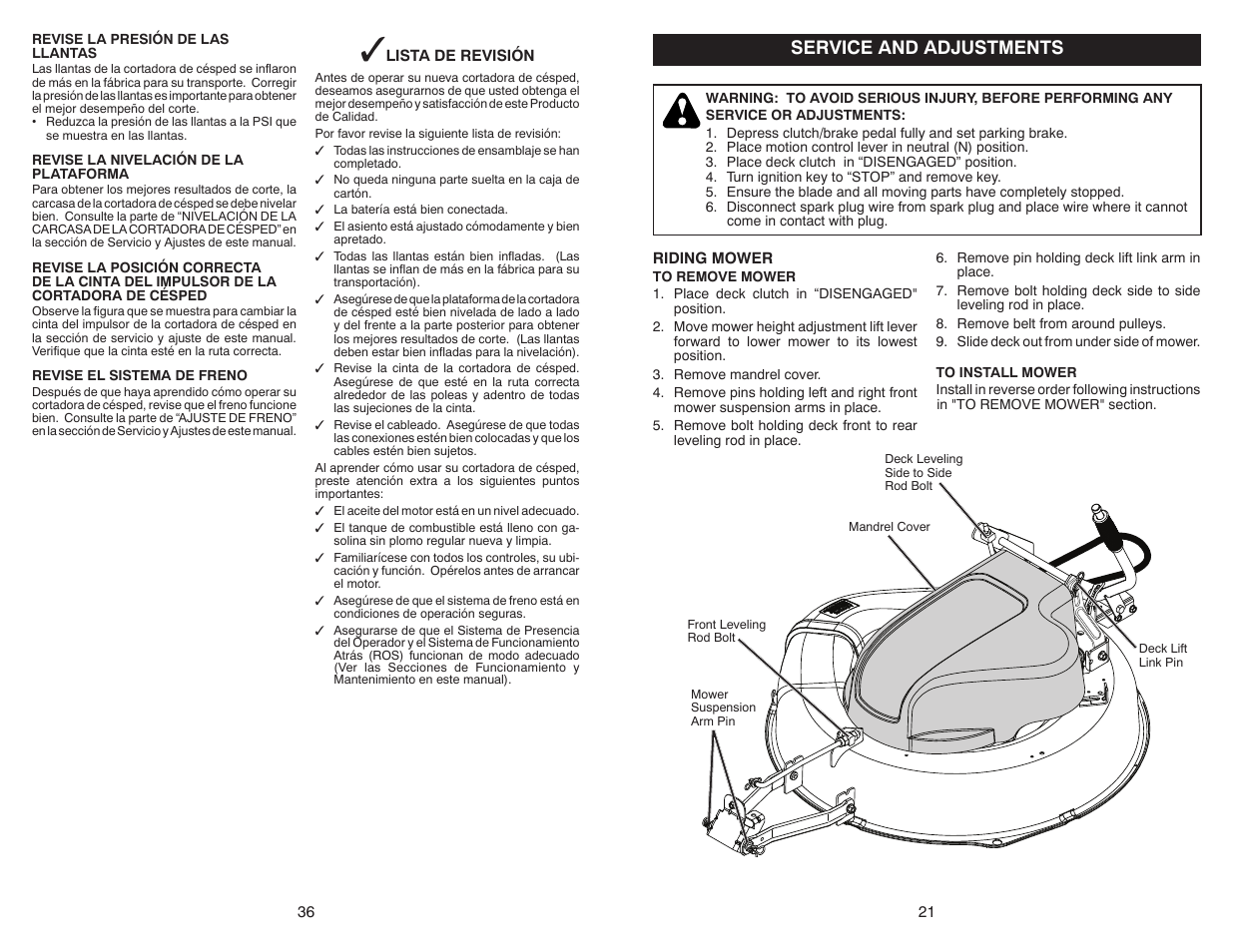 Service and adjustments | Weed Eater WELRVBA30 User Manual | Page 21 / 28