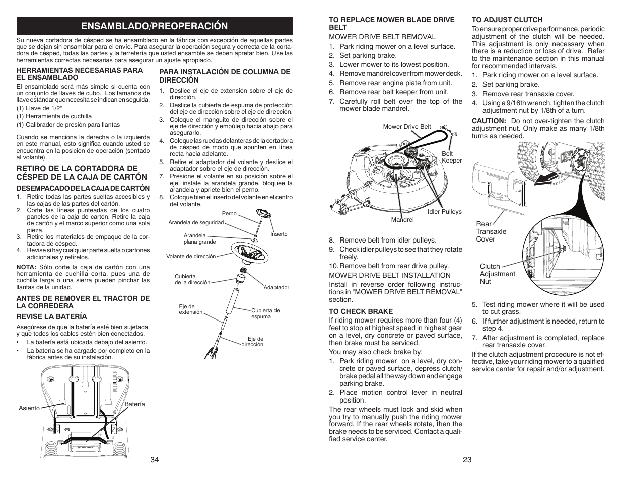 Ensamblado/preoperación | Weed Eater WELRVBA30 User Manual | Page 23 / 28