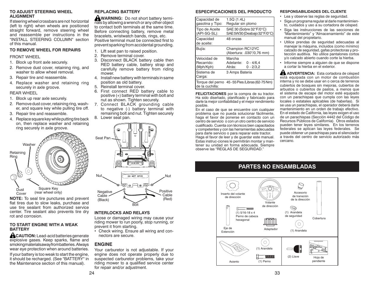 Partes no ensambladas | Weed Eater WELRVBA30 User Manual | Page 24 / 28