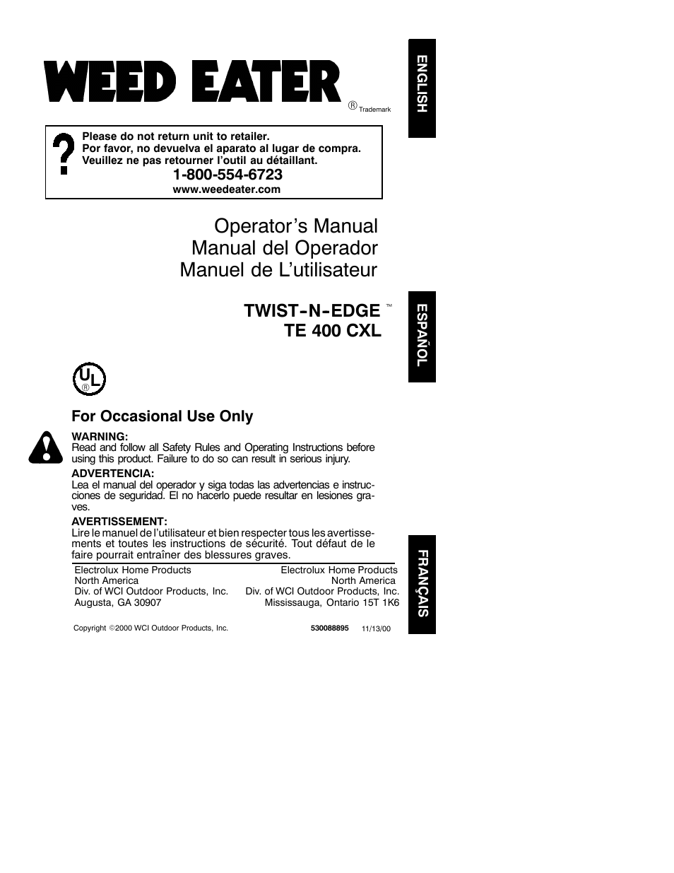 Weed Eater TWIST-N-EDGE 530088895 User Manual | 8 pages