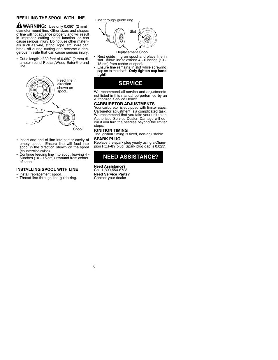 Service, Need assistance | Weed Eater TWIST-N-EDGE 530088895 User Manual | Page 5 / 8