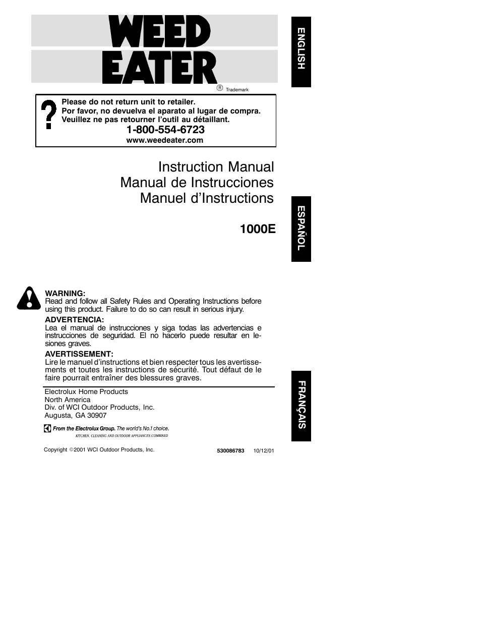 Weed Eater 530086783 User Manual | 9 pages