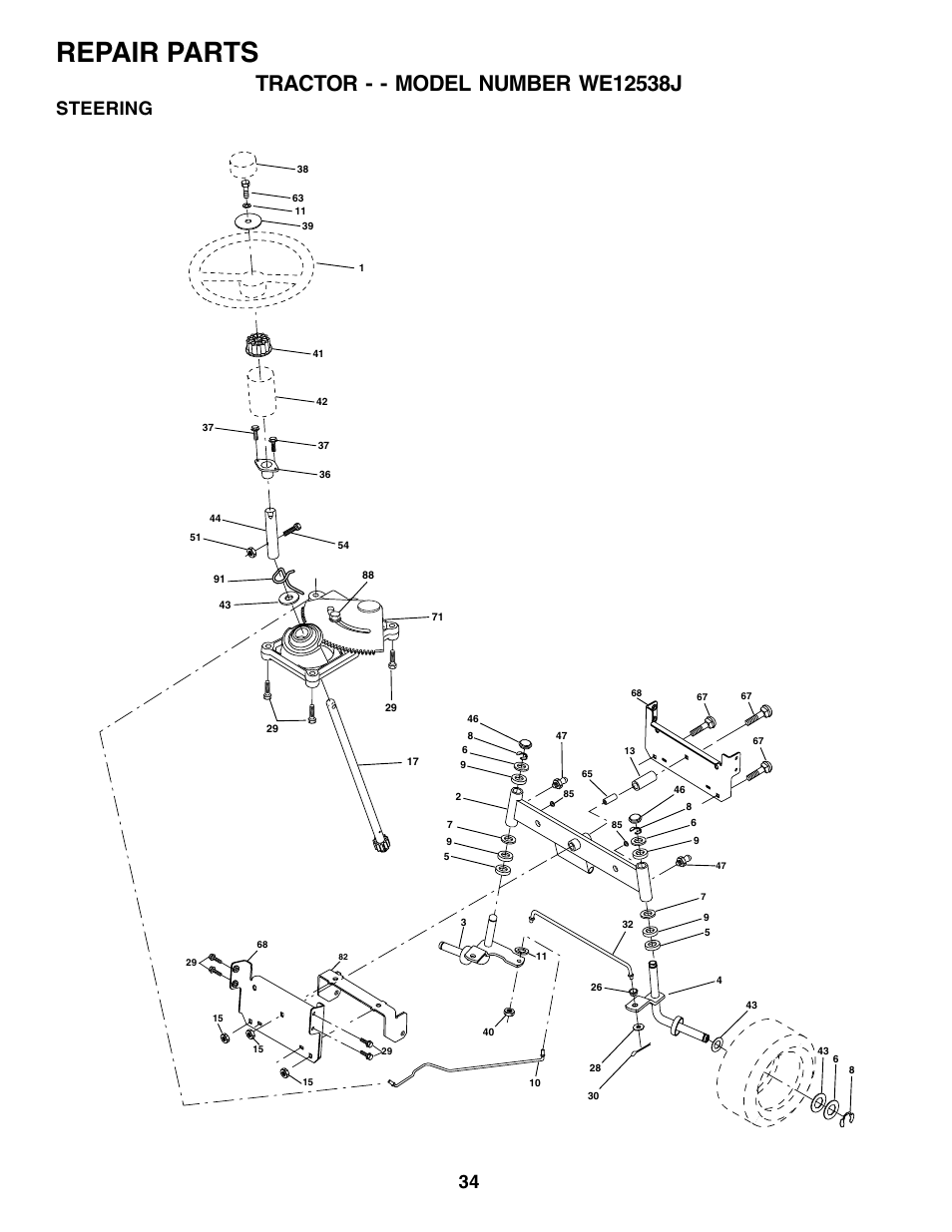 Repair parts, Steering | Weed Eater WE12538J User Manual | Page 33 / 48