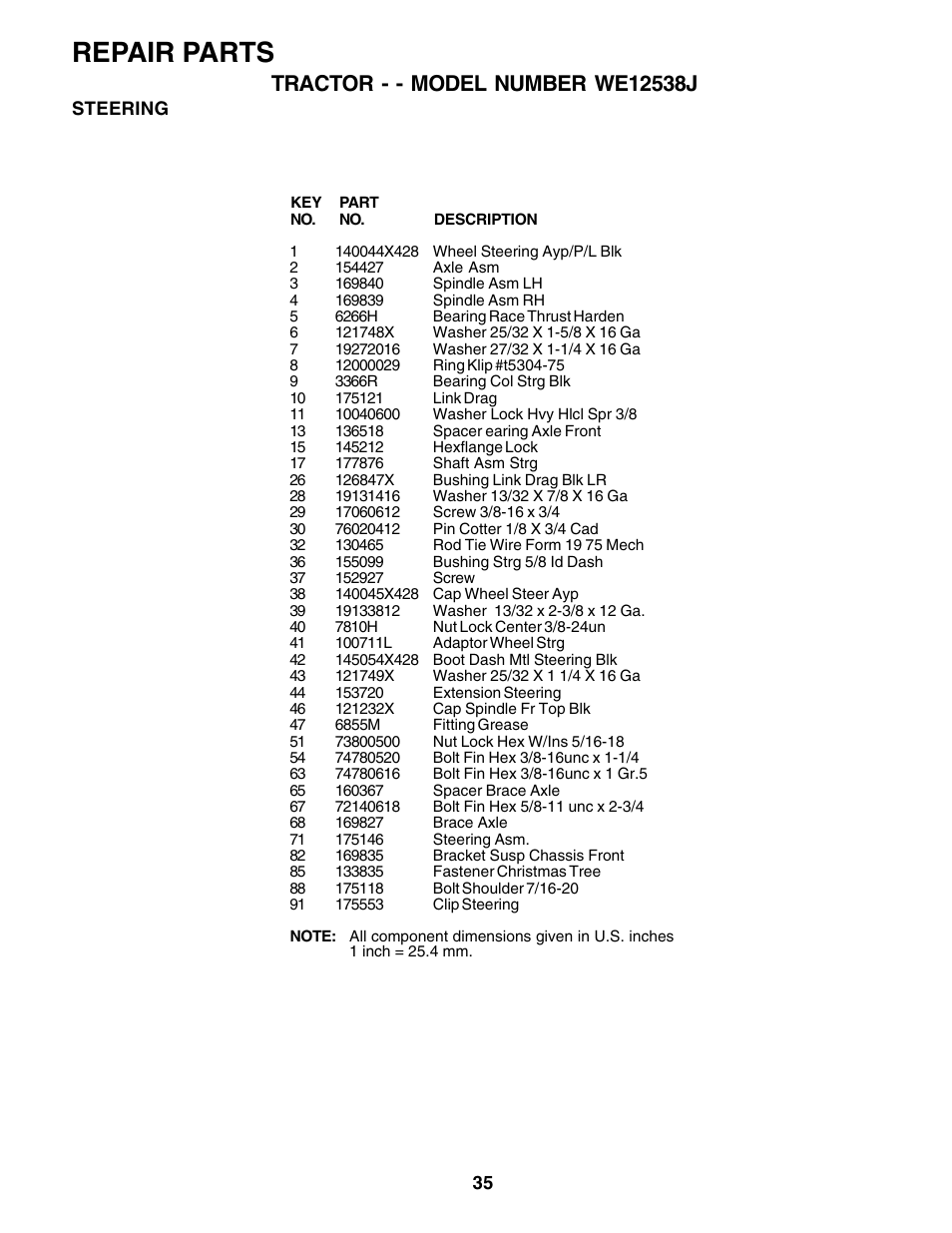 Repair parts | Weed Eater WE12538J User Manual | Page 34 / 48