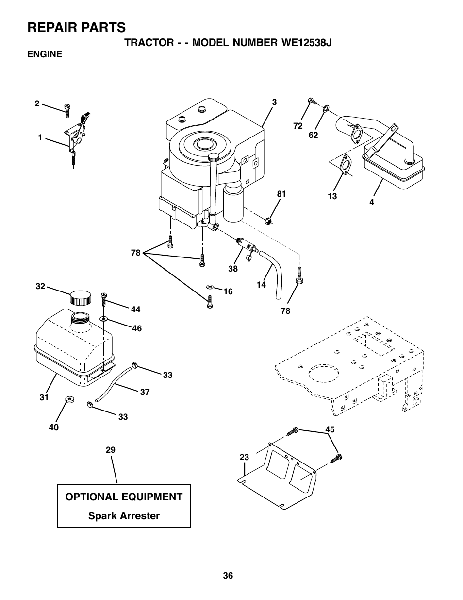 Repair parts | Weed Eater WE12538J User Manual | Page 35 / 48