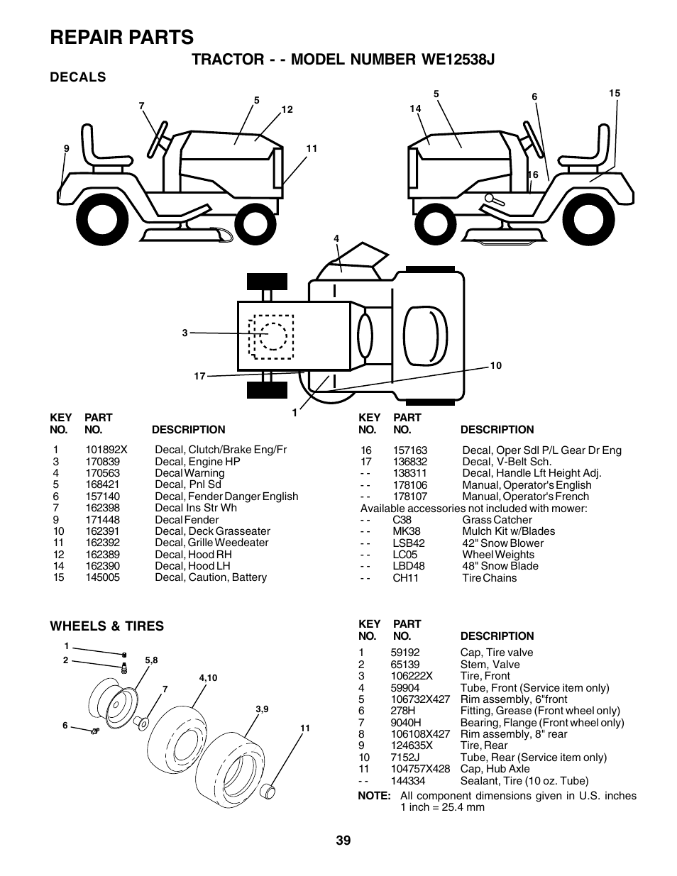 Repair parts | Weed Eater WE12538J User Manual | Page 38 / 48