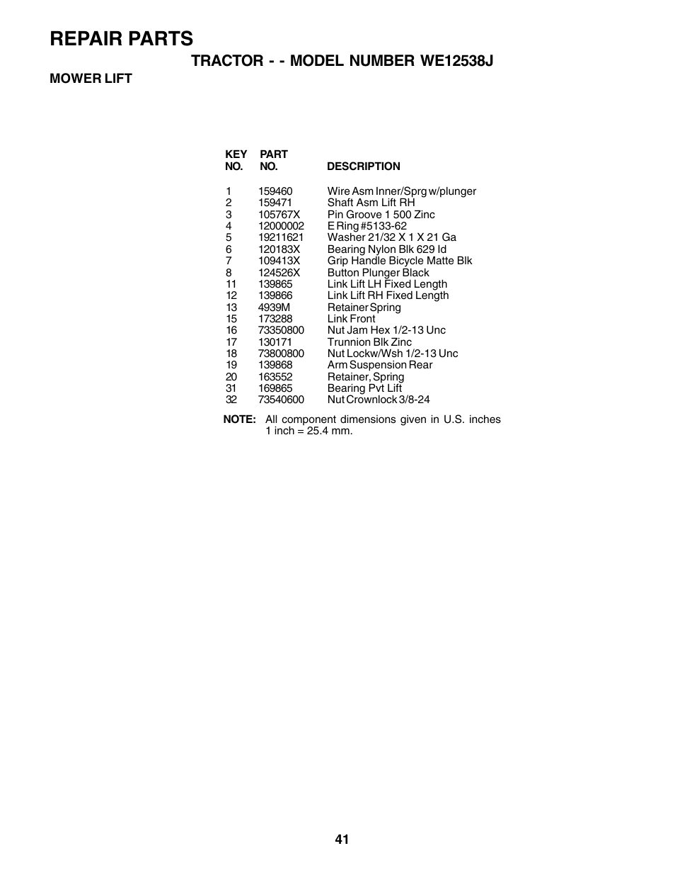 Repair parts | Weed Eater WE12538J User Manual | Page 40 / 48