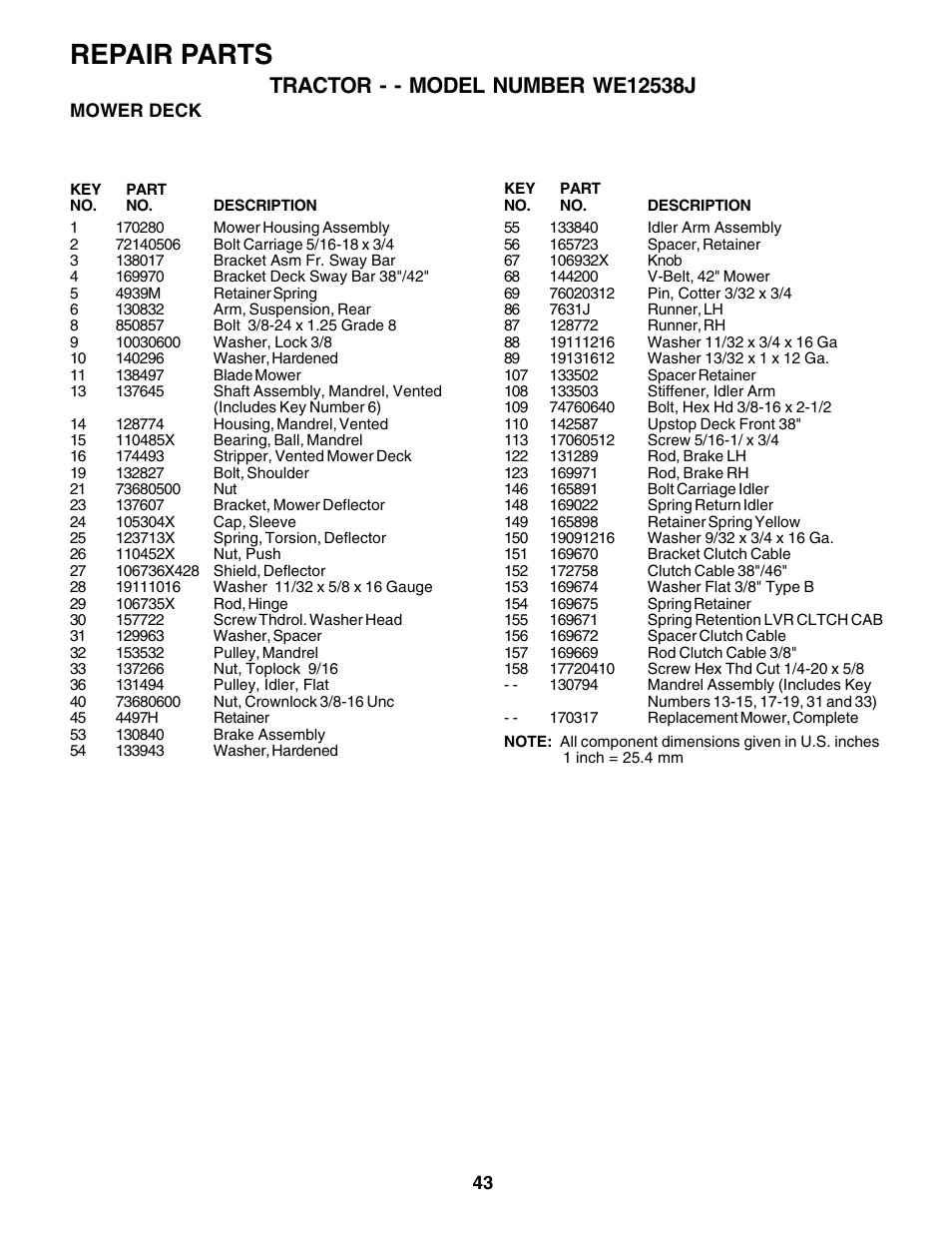 Repair parts | Weed Eater WE12538J User Manual | Page 42 / 48