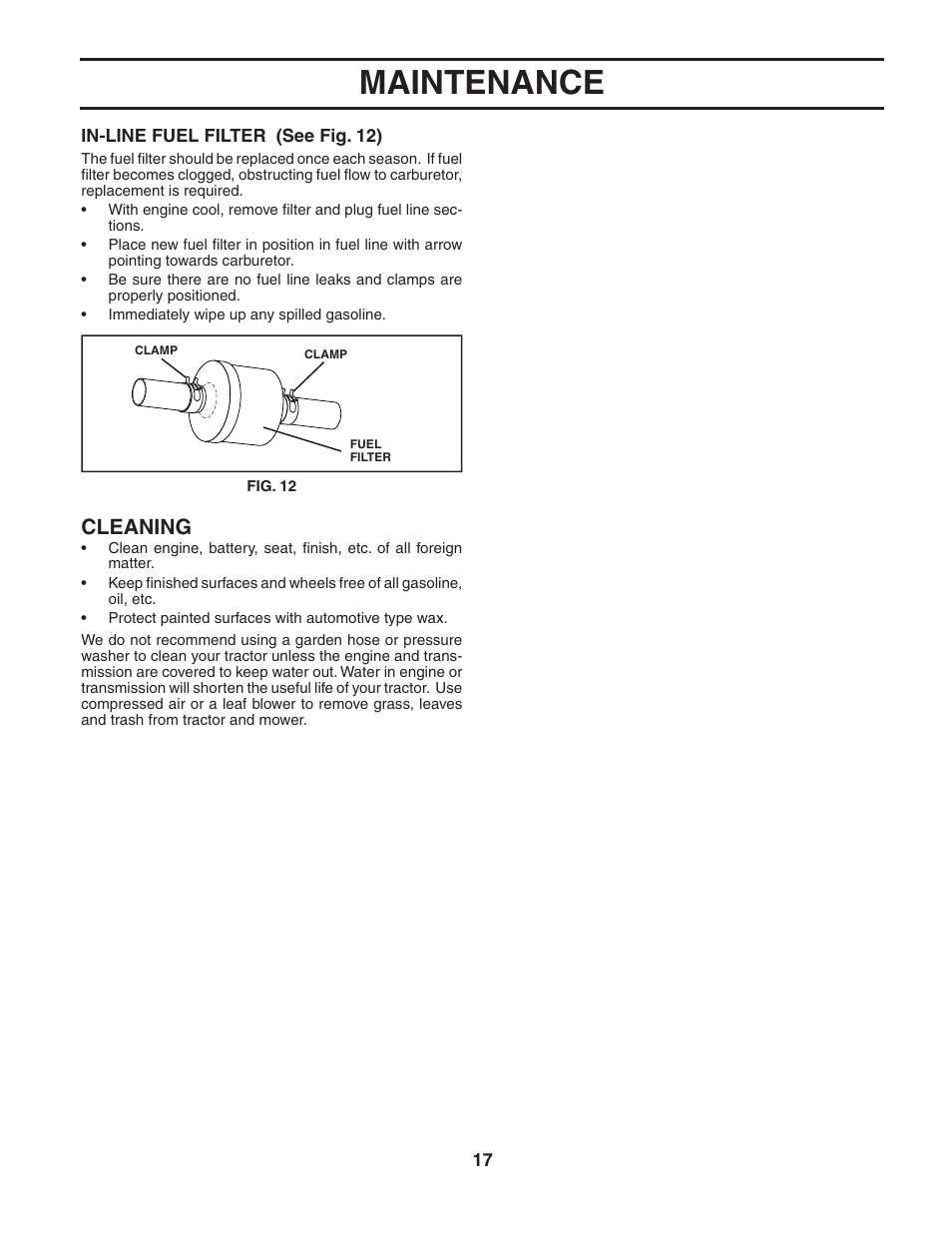 Maintenance, Cleaning | Weed Eater WET1742STA User Manual | Page 17 / 48
