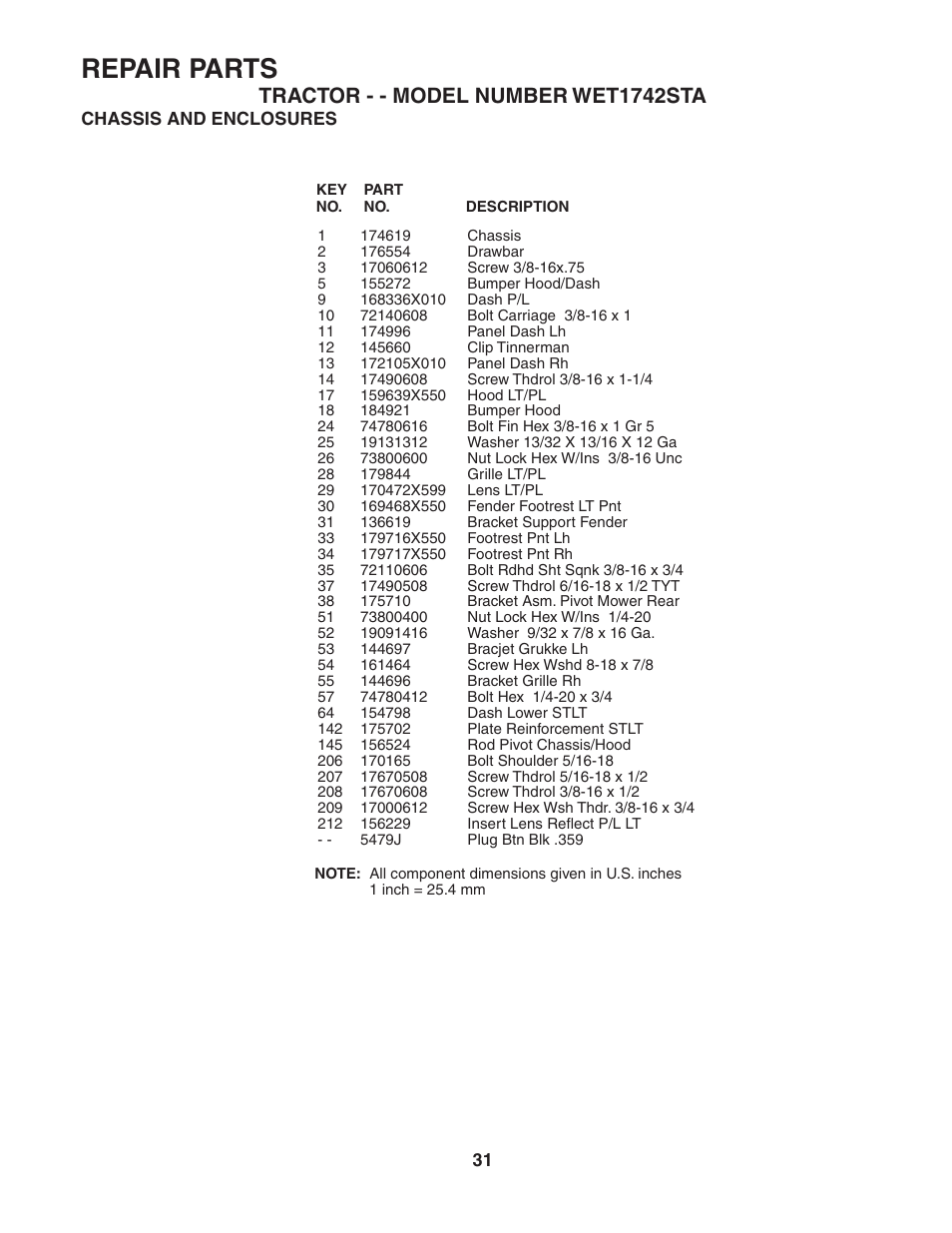 Repair parts | Weed Eater WET1742STA User Manual | Page 31 / 48