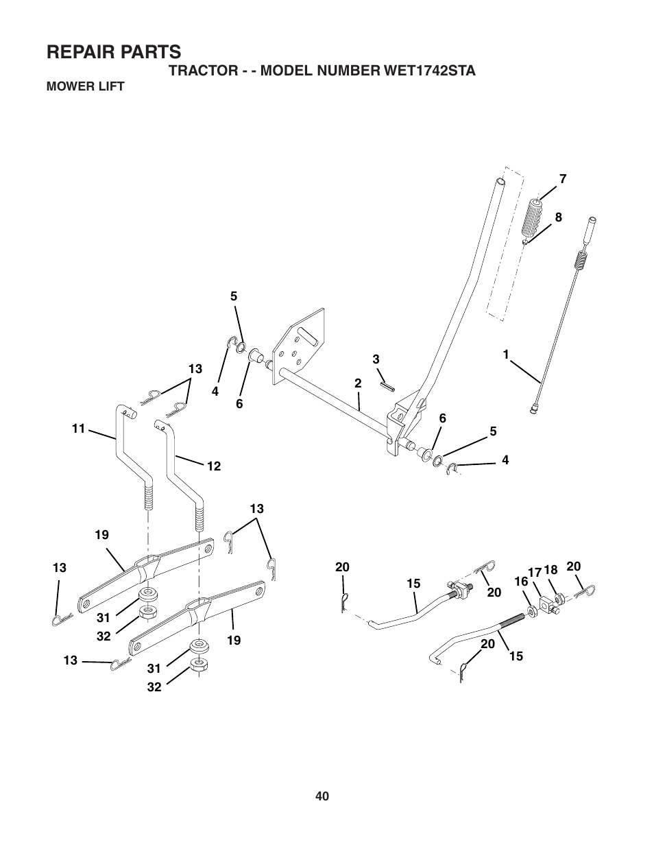 Repair parts | Weed Eater WET1742STA User Manual | Page 40 / 48