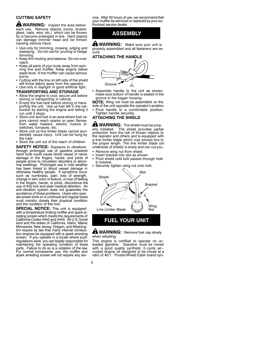 Assembly, Fuel your unit | Weed Eater TWIST-N-EDGE 530086412 User Manual | Page 3 / 7