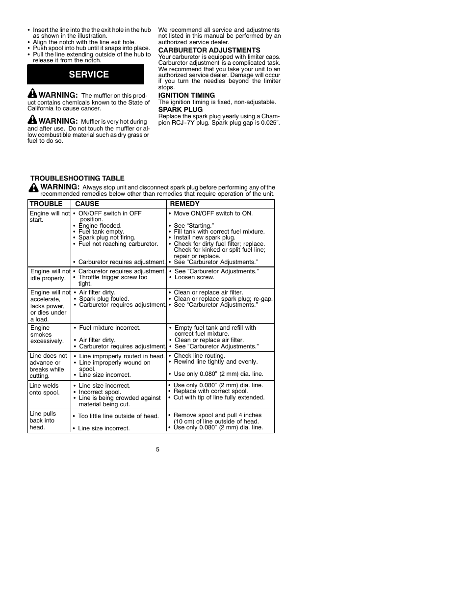 Service | Weed Eater TWIST-N-EDGE 530086412 User Manual | Page 5 / 7