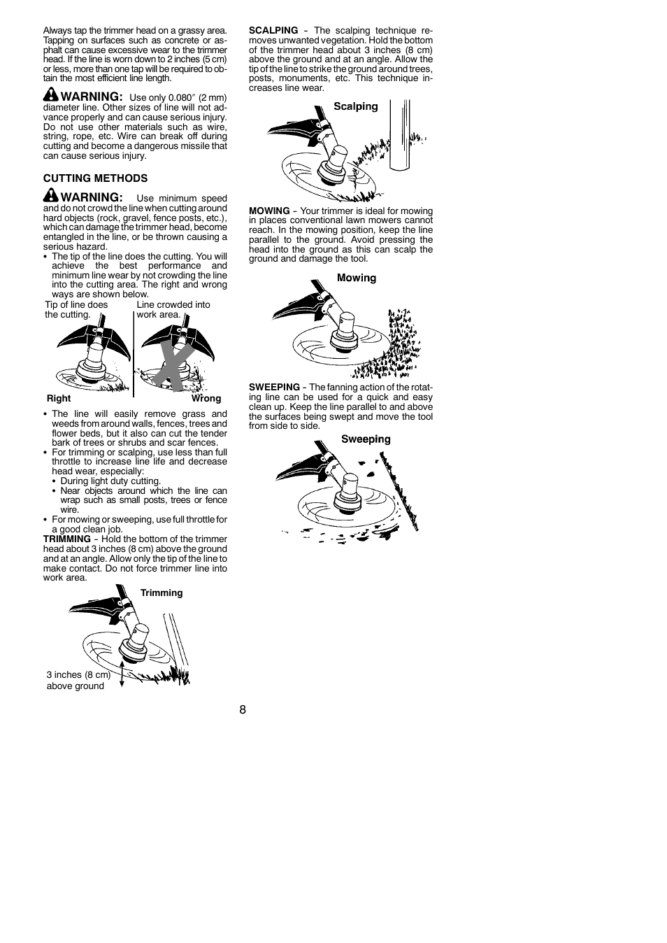Warning | Weed Eater 545186834 User Manual | Page 8 / 14