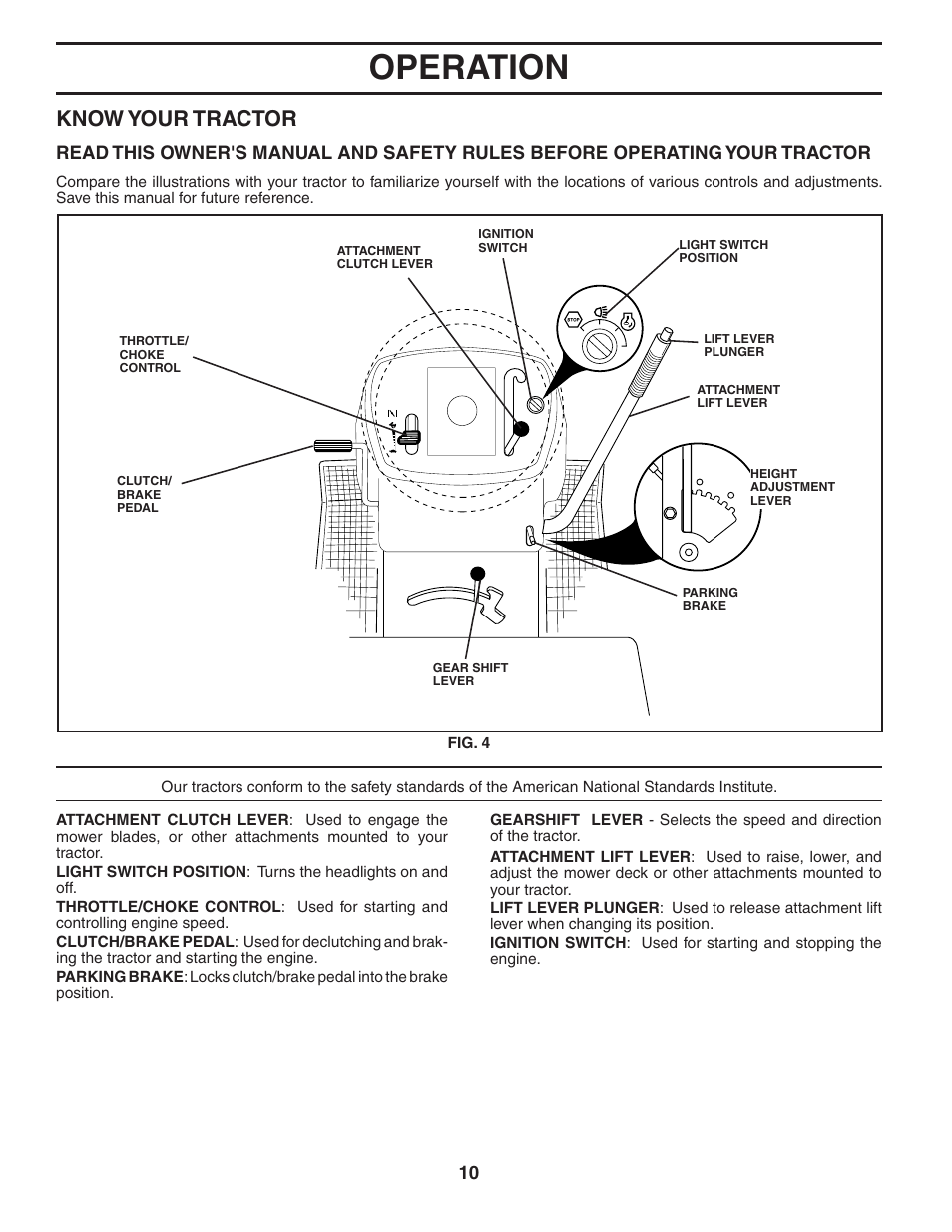 Operation, Know your tractor | Weed Eater 186073 User Manual | Page 10 / 48