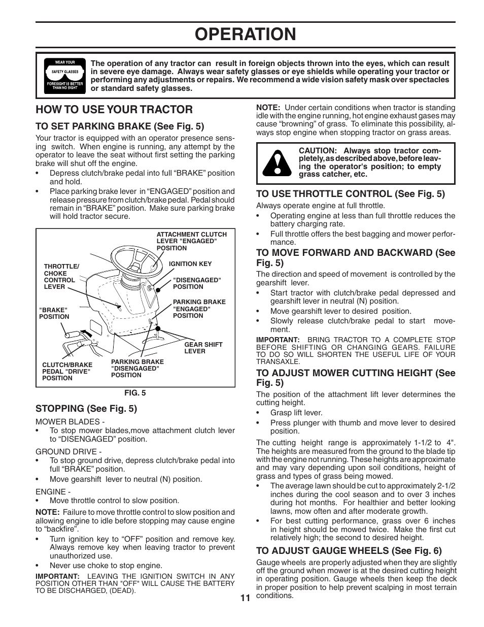 Operation, How to use your tractor | Weed Eater 186073 User Manual | Page 11 / 48