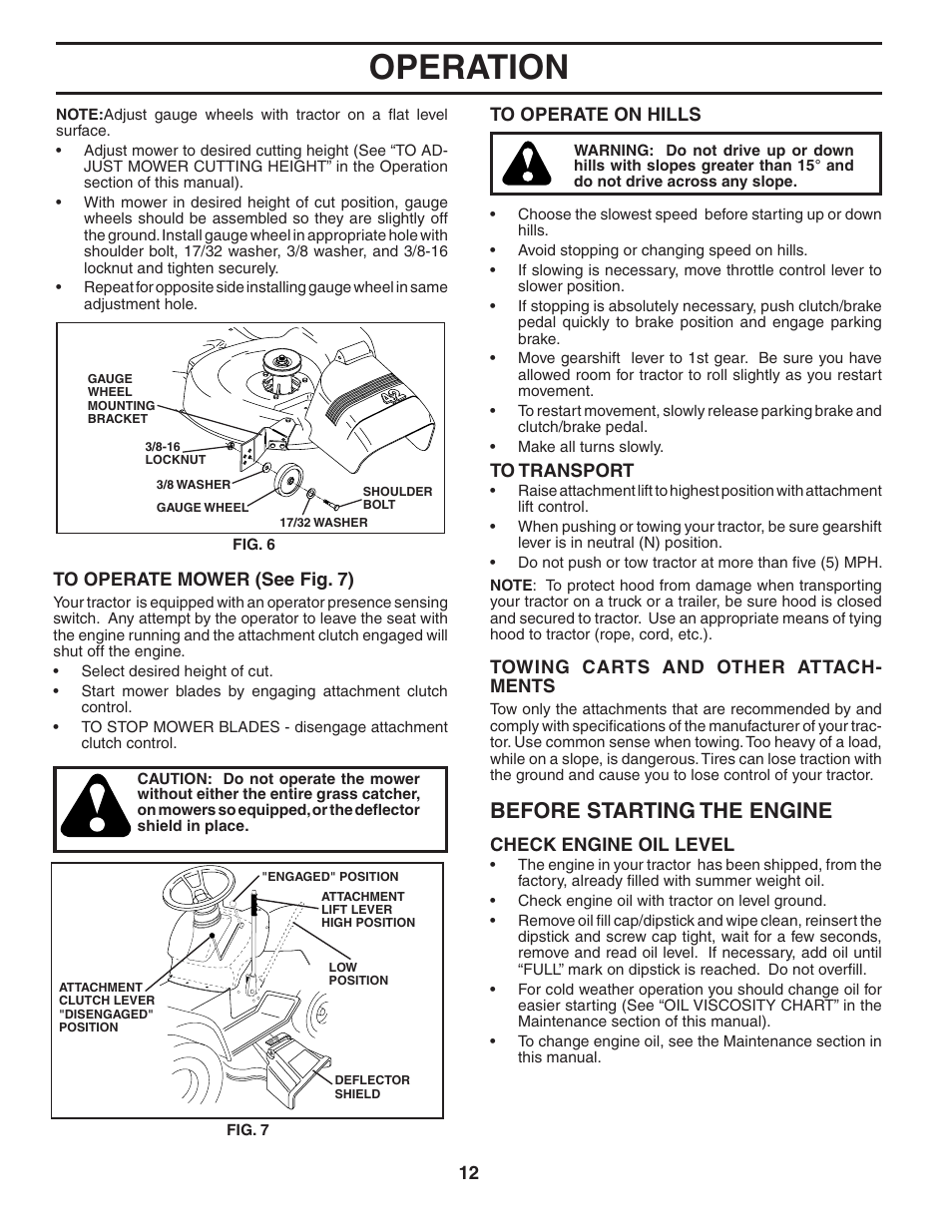 Operation, Before starting the engine | Weed Eater 186073 User Manual | Page 12 / 48