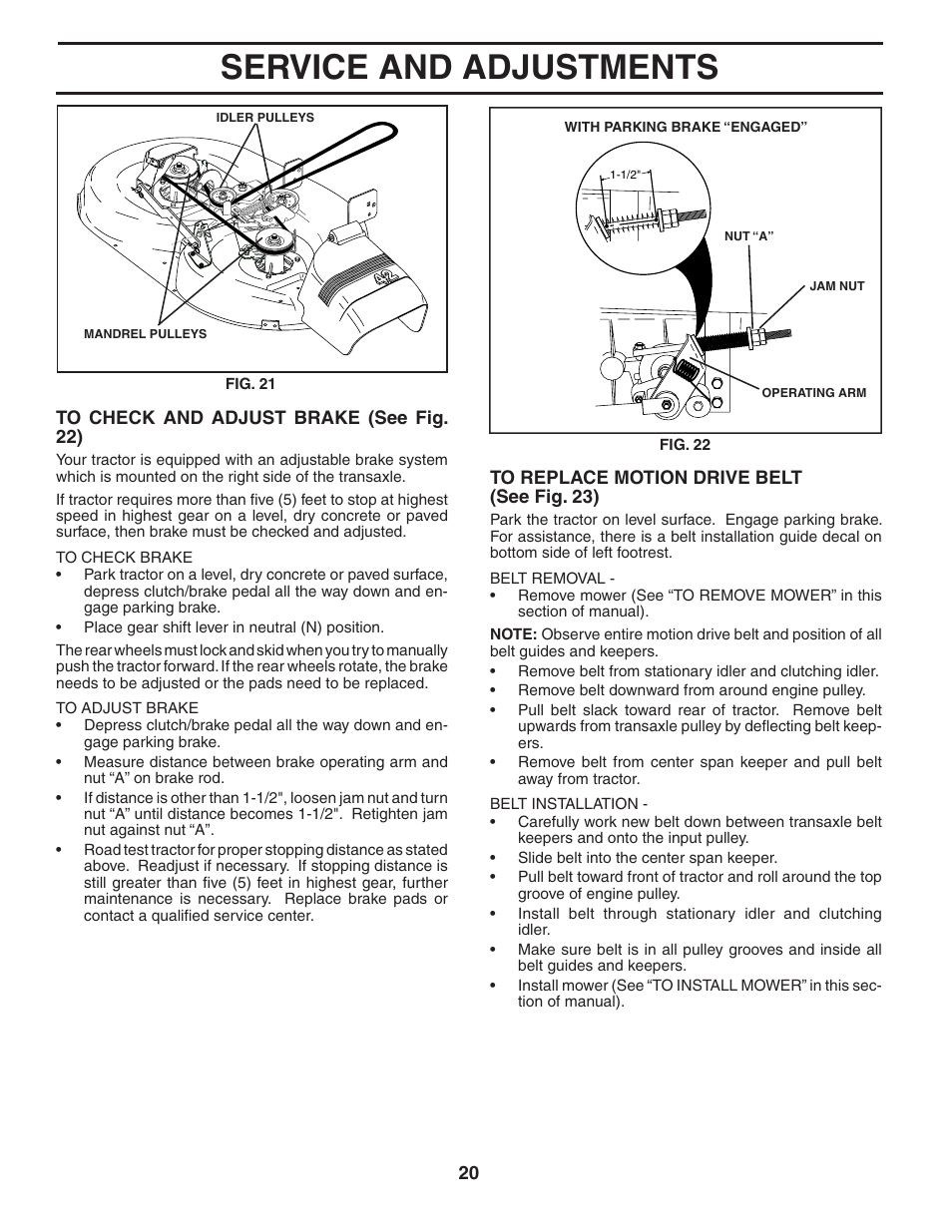 Service and adjustments | Weed Eater 186073 User Manual | Page 20 / 48
