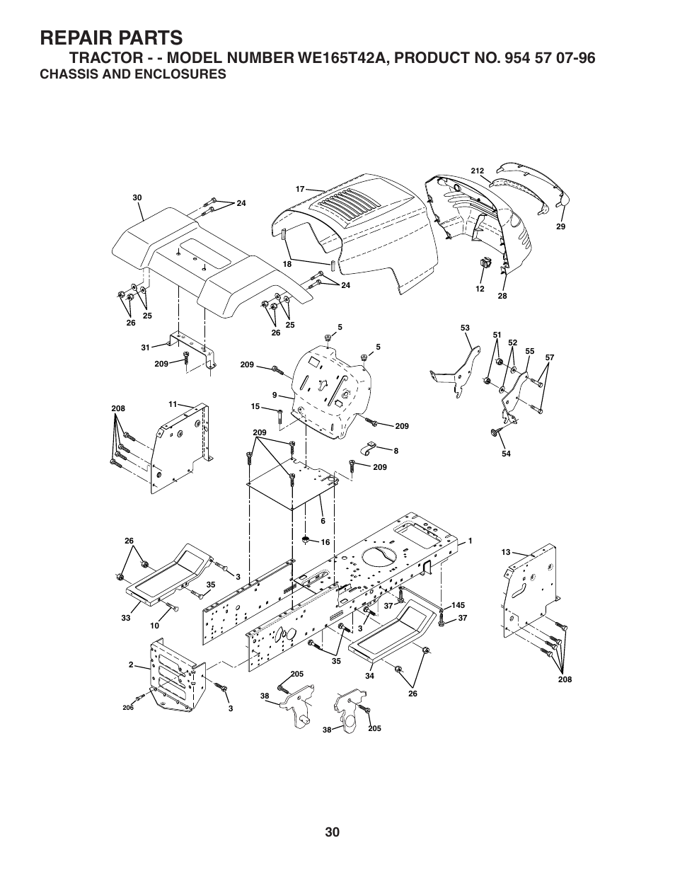 Repair parts, Chassis and enclosures | Weed Eater 186073 User Manual | Page 30 / 48