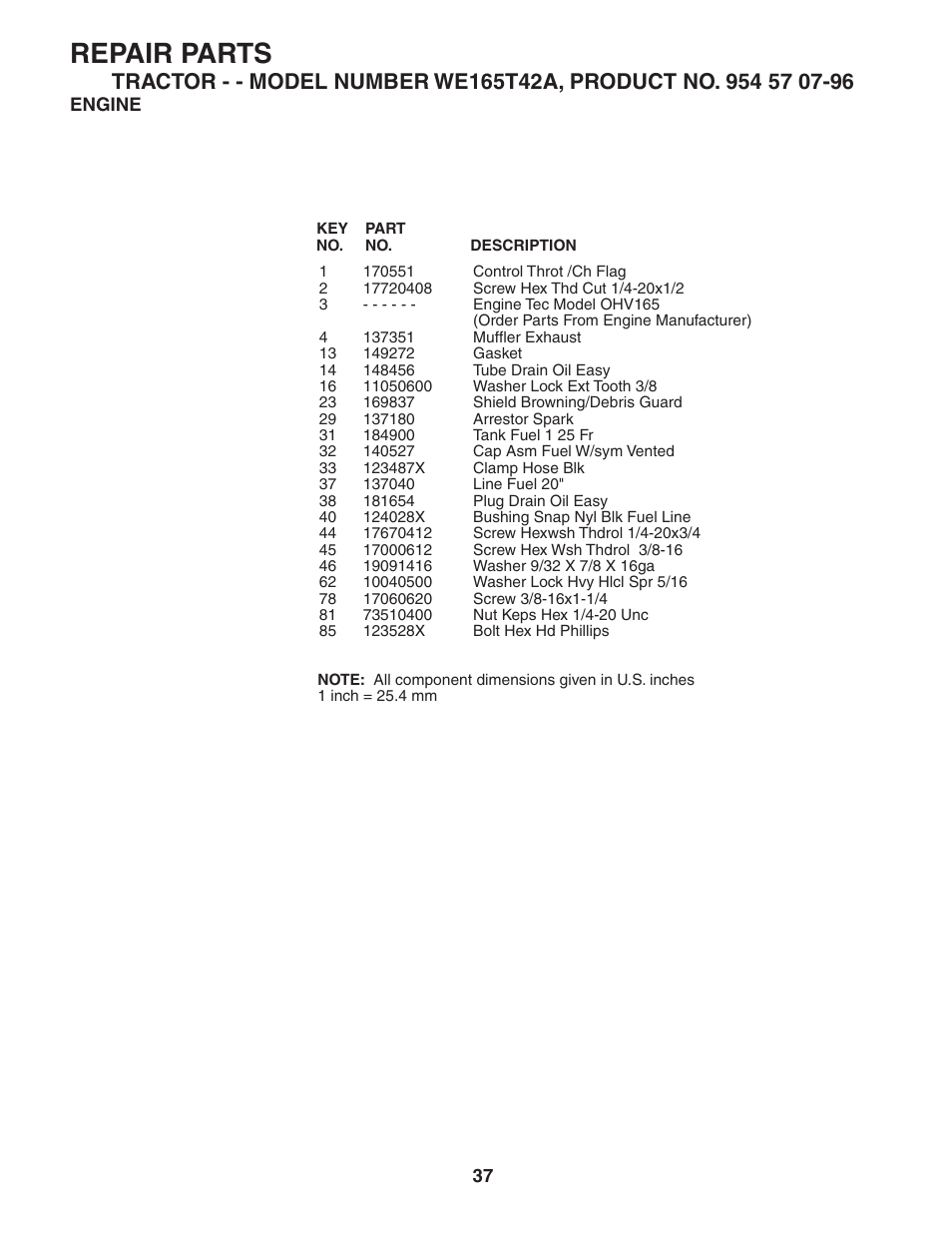 Repair parts | Weed Eater 186073 User Manual | Page 37 / 48