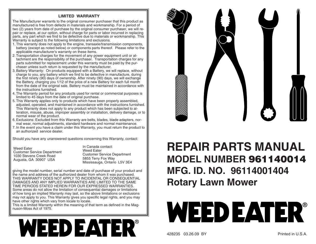 Weed Eater 96114001404 User Manual | 2 pages