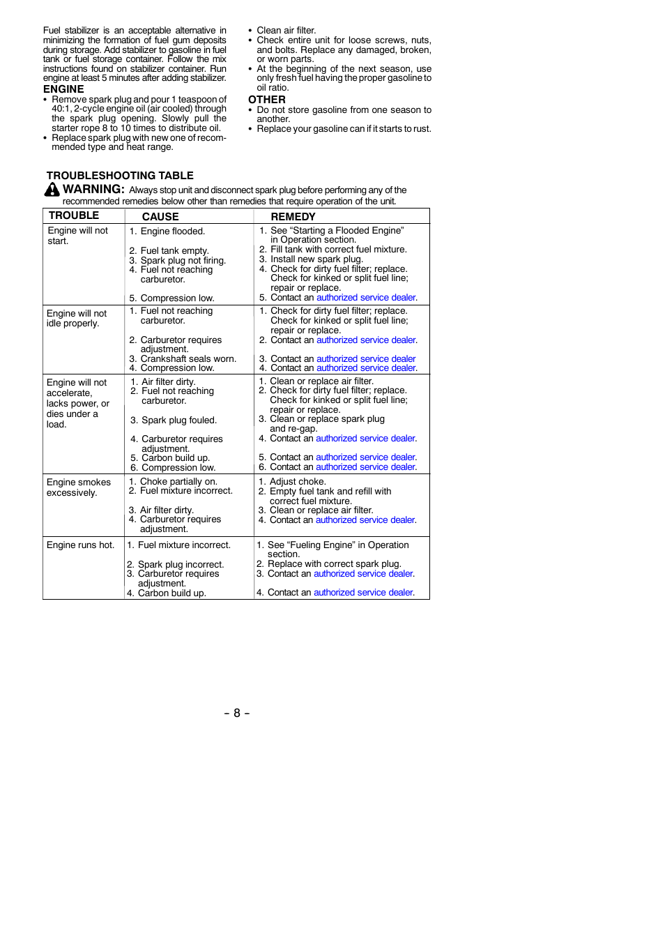 Warning | Weed Eater 530165291-01 User Manual | Page 8 / 10