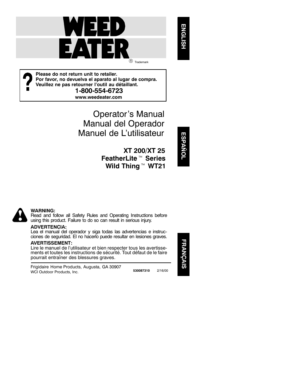 Weed Eater 530087310 User Manual | 7 pages