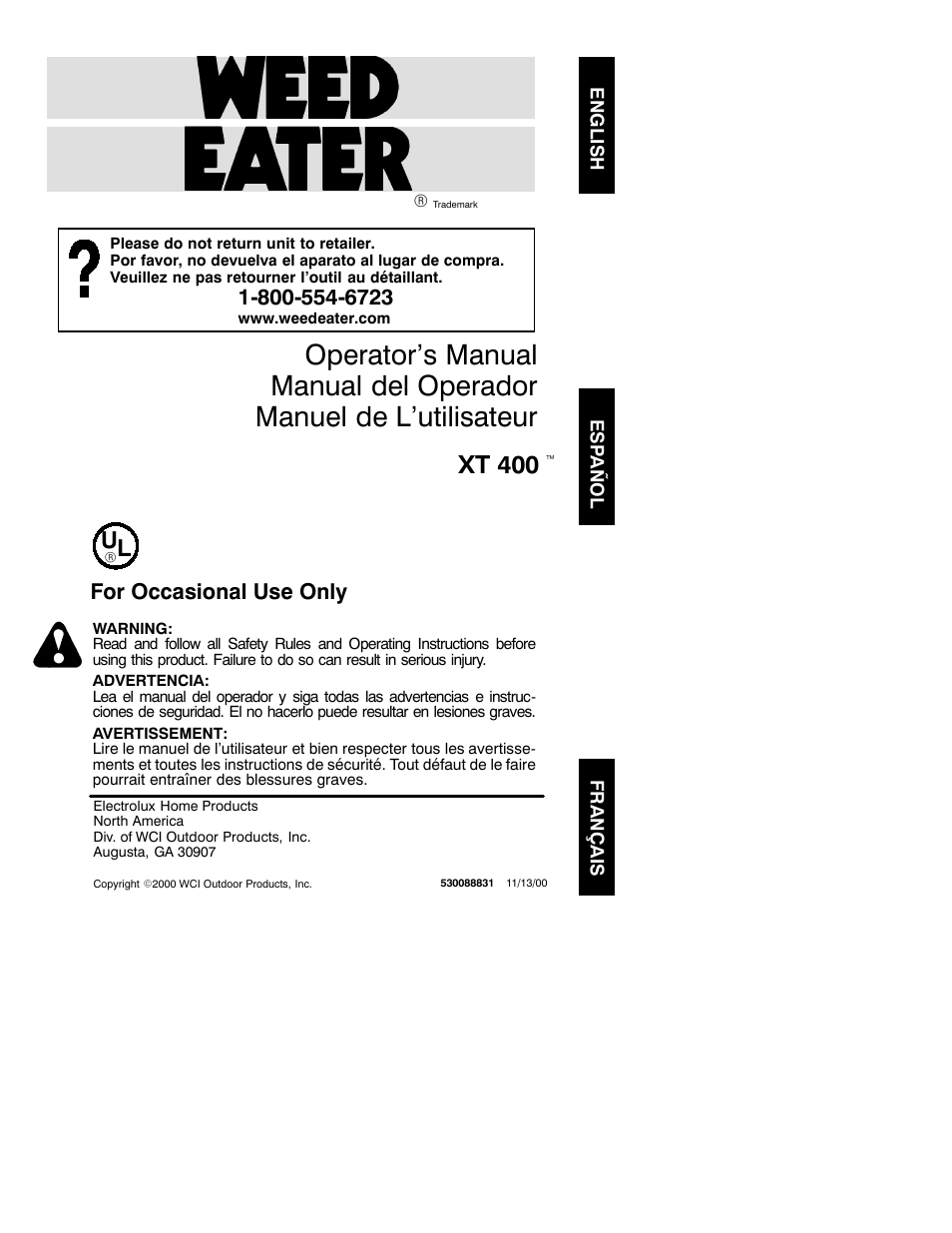 Weed Eater 530088831 User Manual | 7 pages