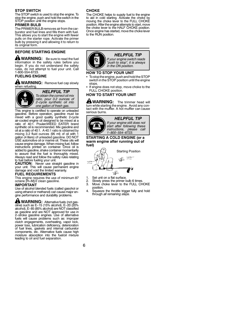 Warning, Helpful tip | Weed Eater 952711796 User Manual | Page 6 / 13