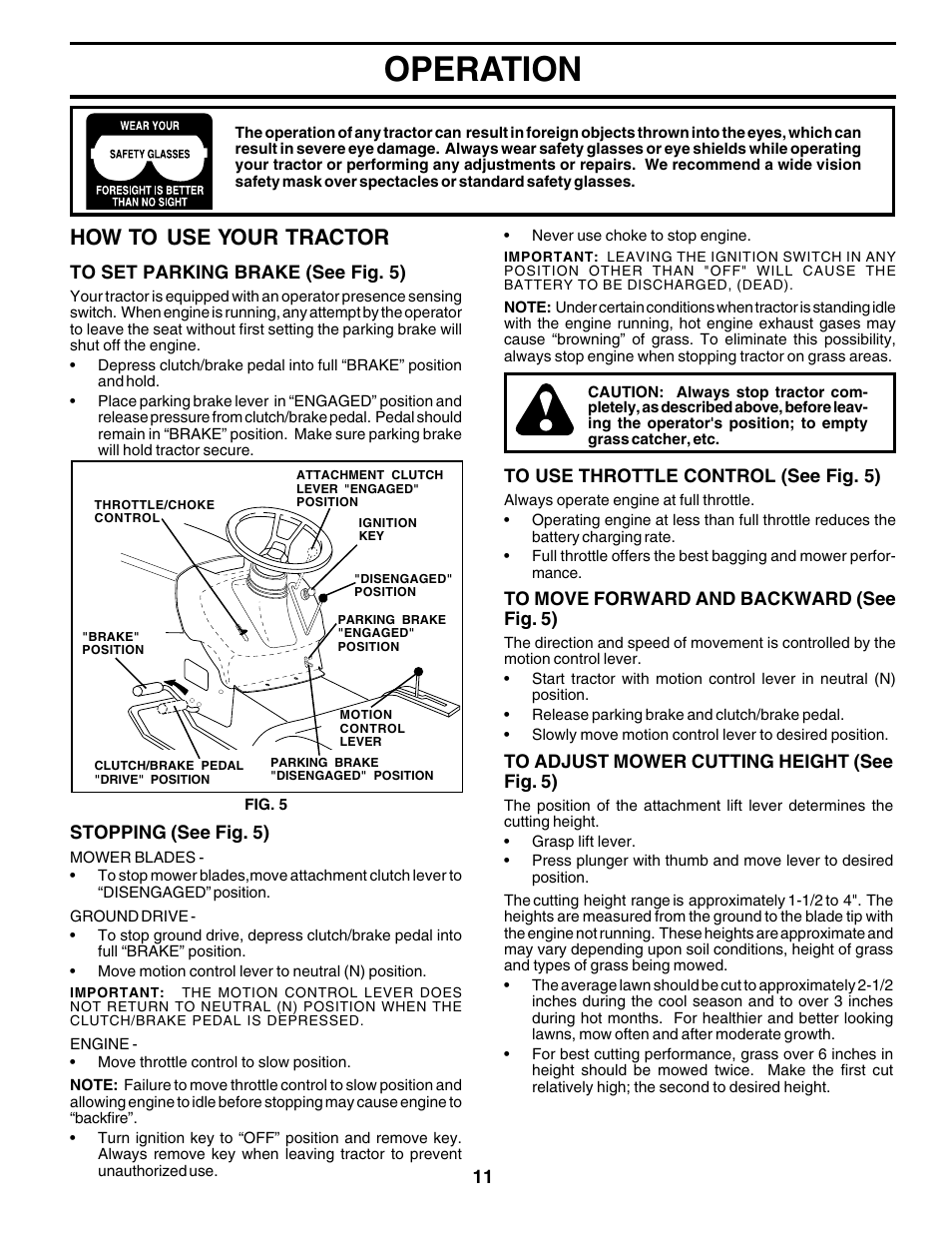 Operation, How to use your tractor | Weed Eater 178704 User Manual | Page 11 / 44