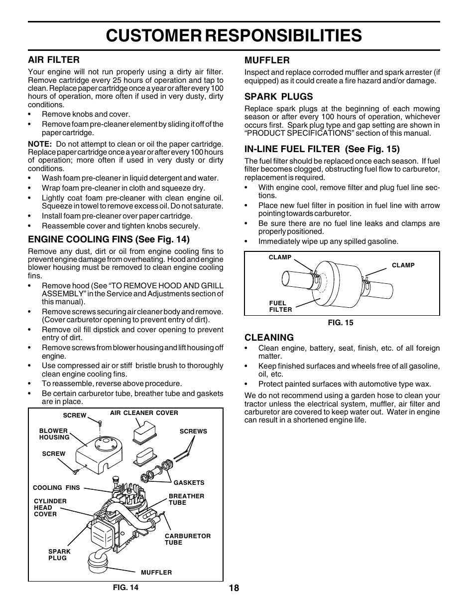 Customer responsibilities | Weed Eater 178704 User Manual | Page 18 / 44