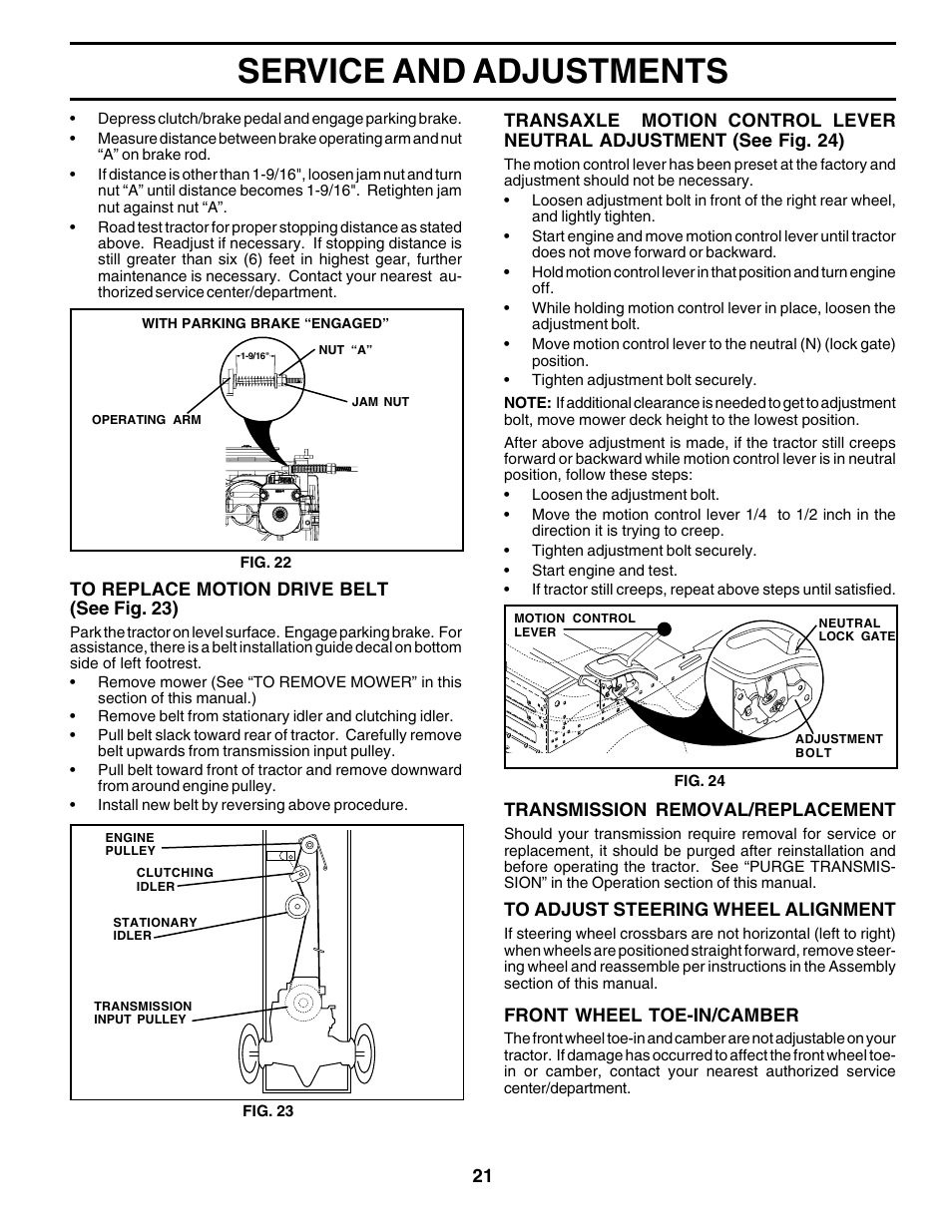 Service and adjustments | Weed Eater 178704 User Manual | Page 21 / 44