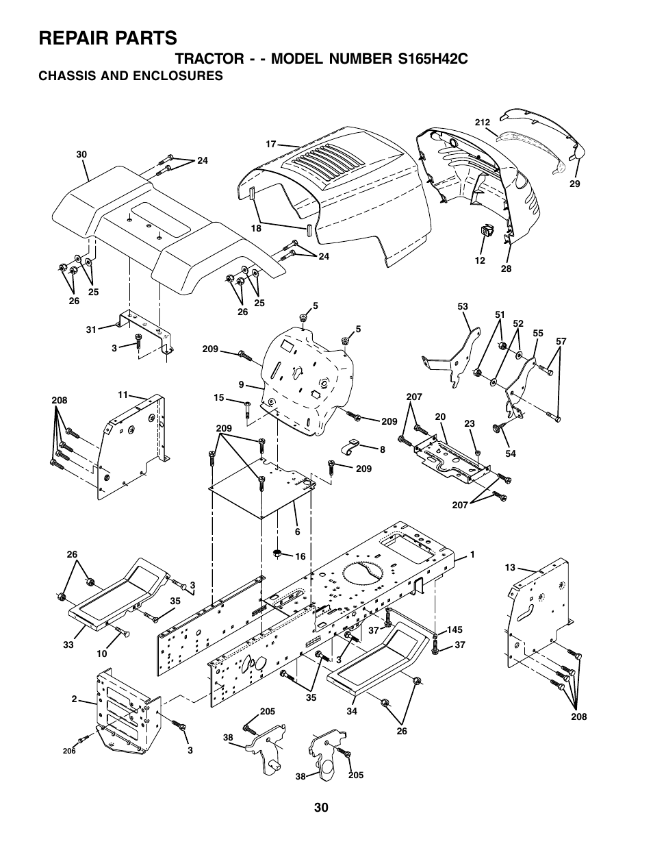 Repair parts, Chassis and enclosures | Weed Eater 178704 User Manual | Page 30 / 44