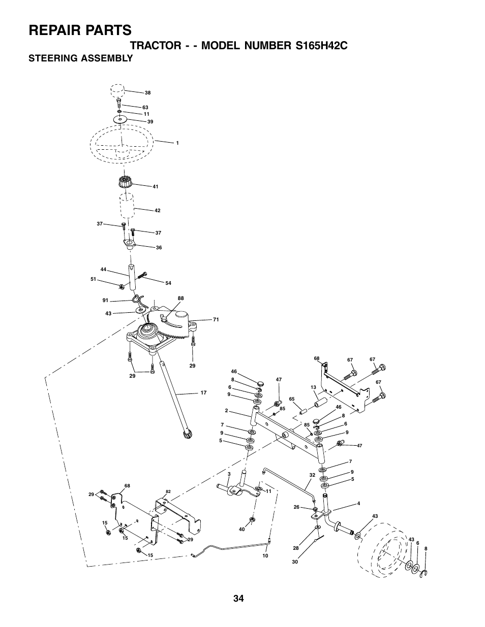 Repair parts, Steering assembly | Weed Eater 178704 User Manual | Page 34 / 44