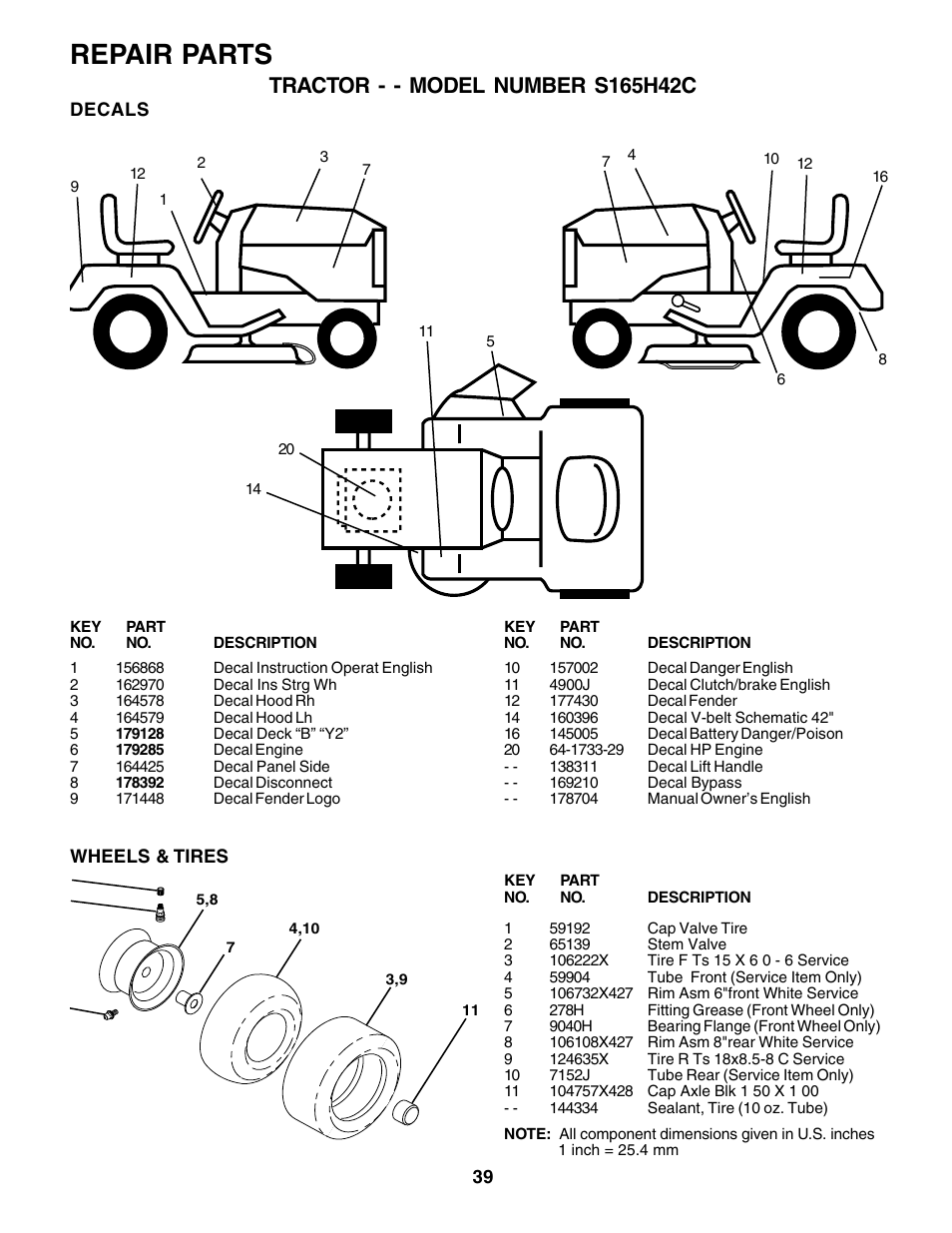 Repair parts | Weed Eater 178704 User Manual | Page 39 / 44