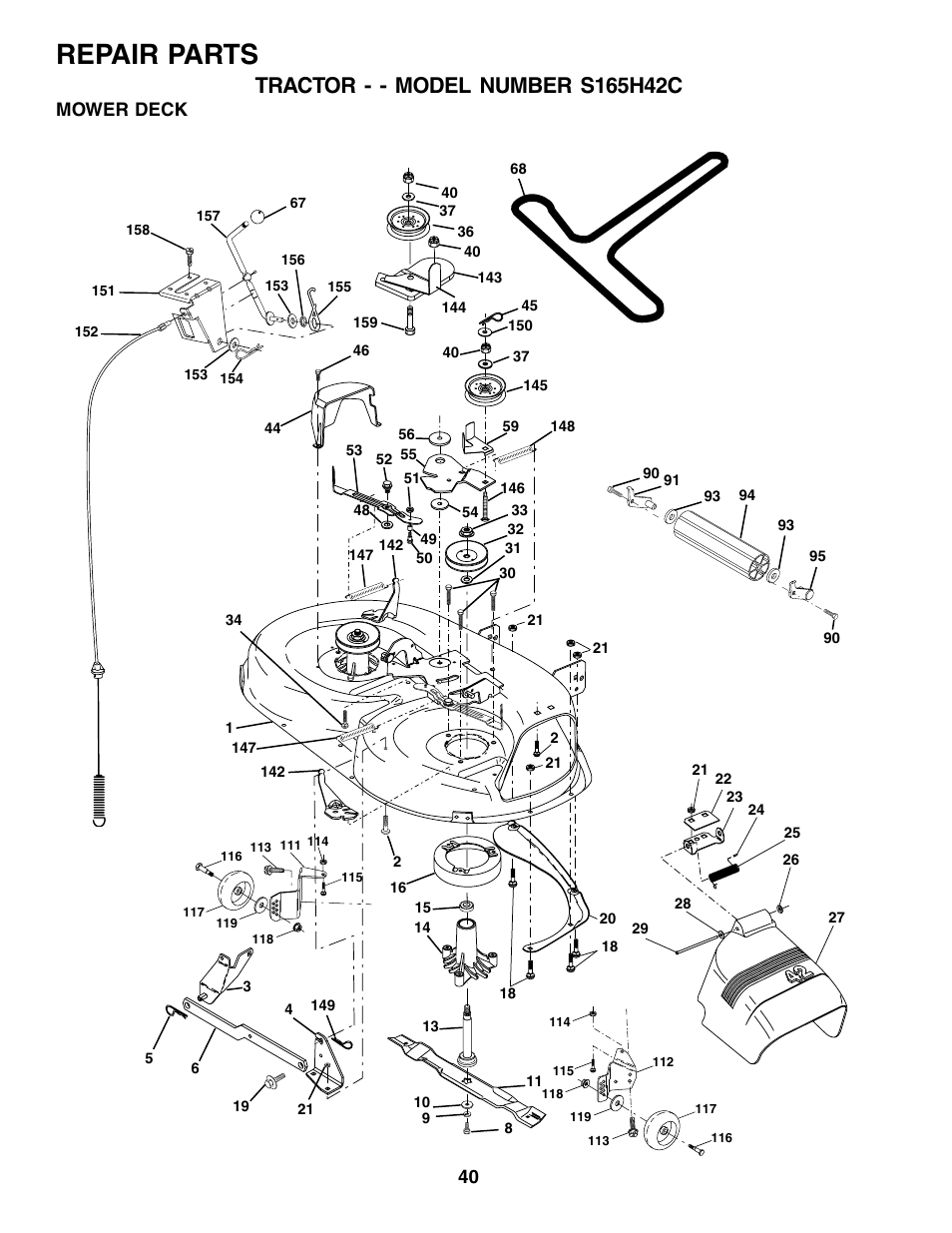 Repair parts, Mower deck | Weed Eater 178704 User Manual | Page 40 / 44