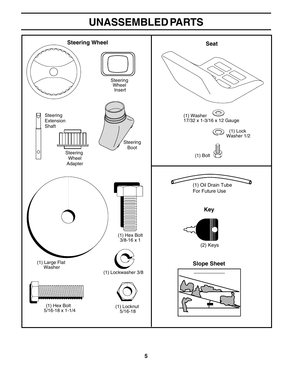 Unassembled parts | Weed Eater 178704 User Manual | Page 5 / 44