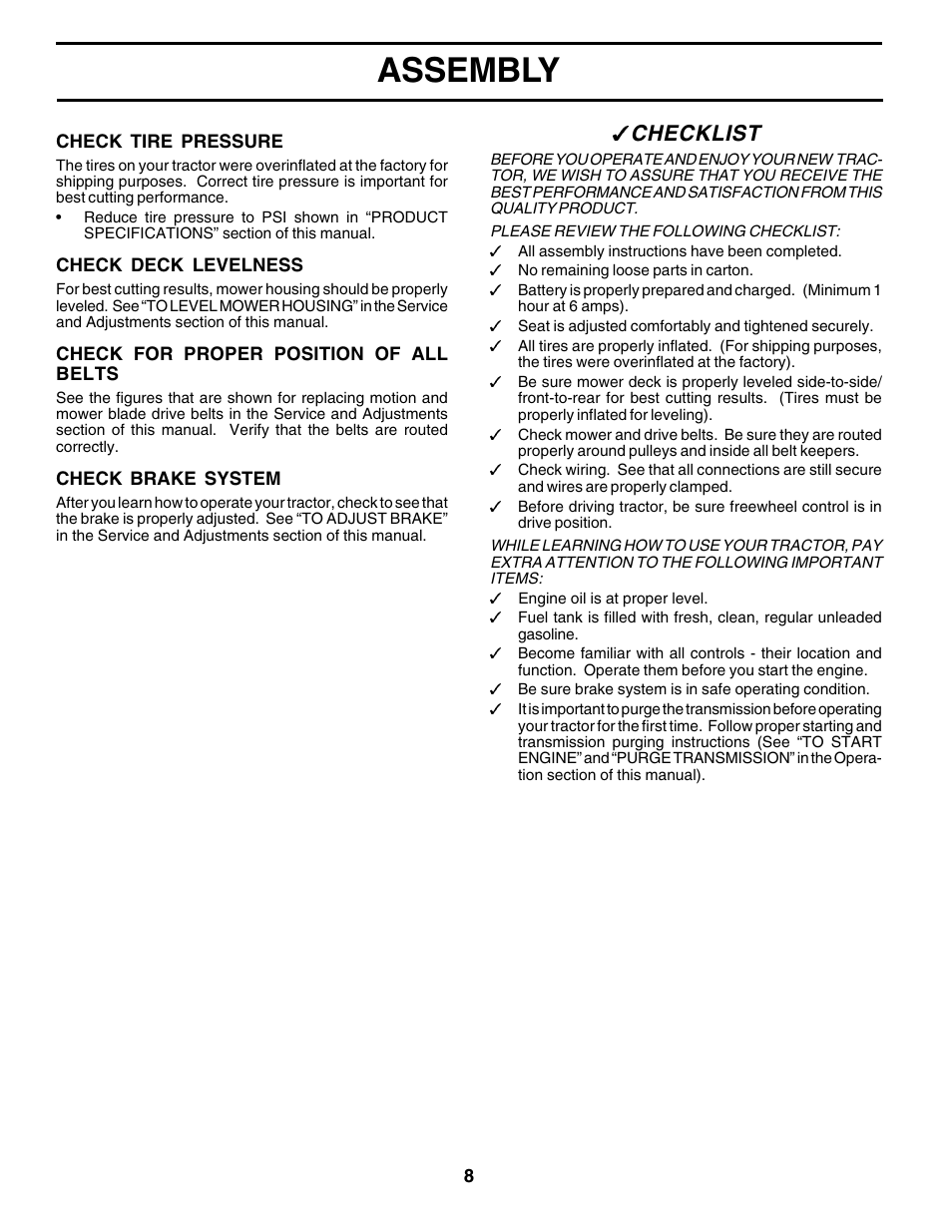 Assembly, Checklist | Weed Eater 178704 User Manual | Page 8 / 44