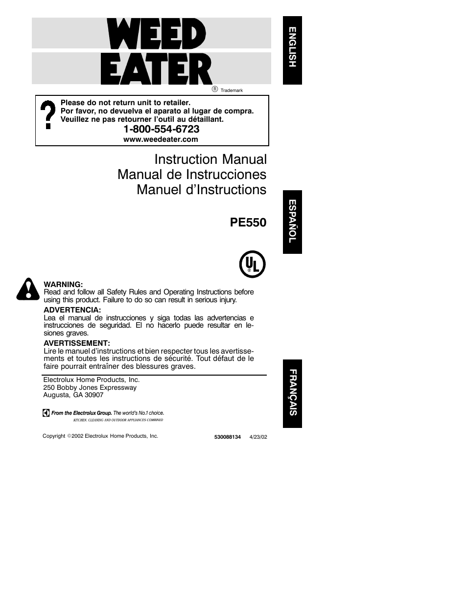 Weed Eater 530088134 User Manual | 12 pages