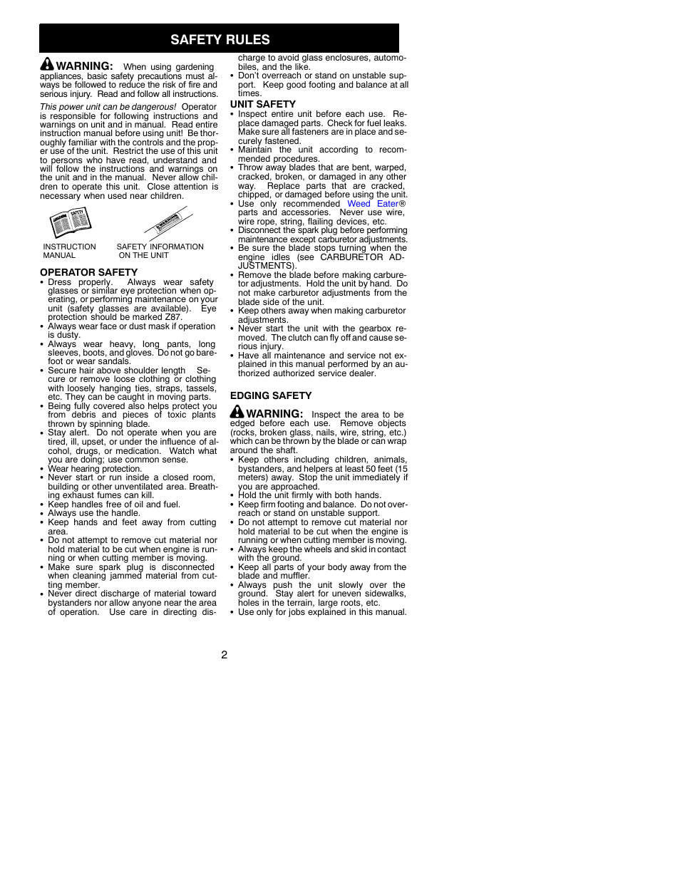Safety rules | Weed Eater 530088134 User Manual | Page 2 / 12