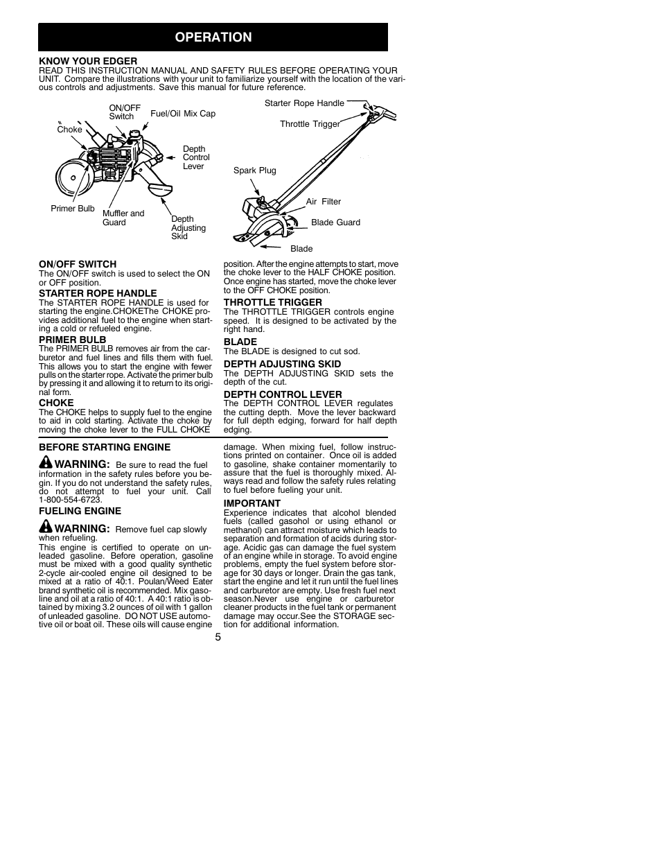 Operation | Weed Eater 530088134 User Manual | Page 5 / 12