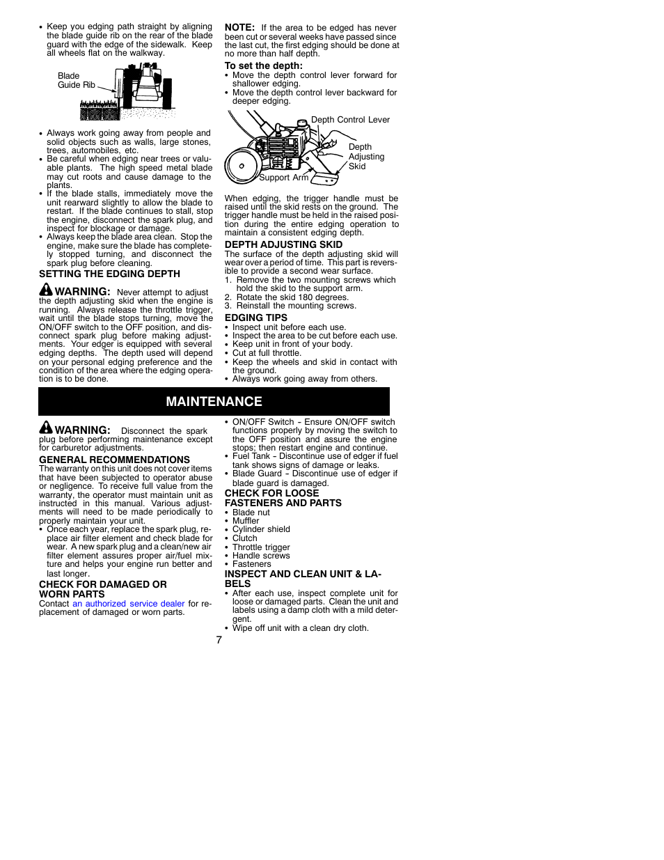 Maintenance | Weed Eater 530088134 User Manual | Page 7 / 12