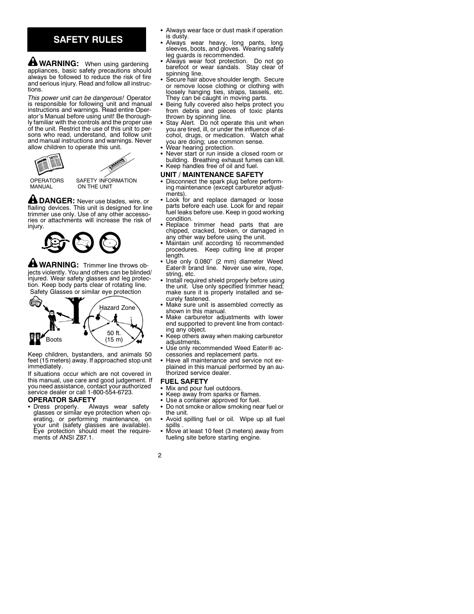 Safety rules | Weed Eater 530088830 User Manual | Page 2 / 7